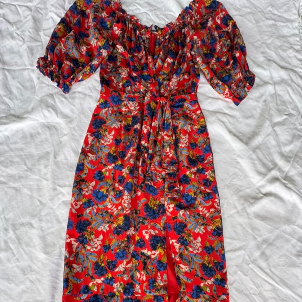 Saloni Olivia Wrap Effect Midi Dress